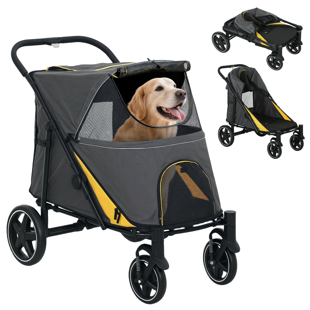 Poussette pour animaux pliable avec roues avant universelles, voiture pour chats et chiens de grande et moyenne taille