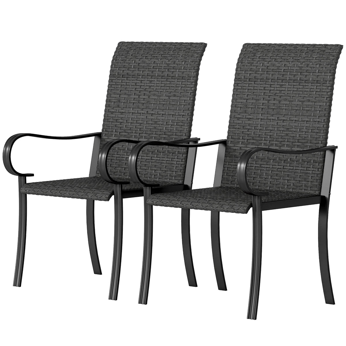 2 Piece PE Rattan Patio Dining Chairs with Steel Frame