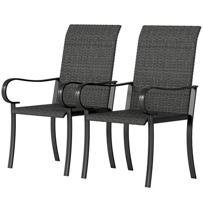 2 Piece PE Rattan Patio Dining Chairs with Steel Frame