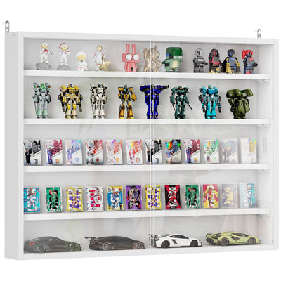 5-Tier Display Cabinet, Shot Glass Display Case, Glass Curio Cabinet with 2 Glass Doors and 4 Adjustable Shelves