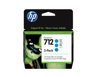 Cartouche d'encre HP 712 cyan de 29 ml en paquet de 3 pour DesignJet