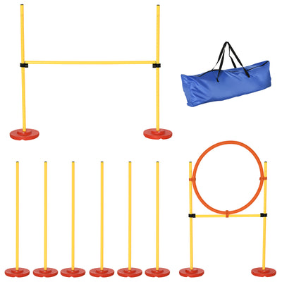 3PCs Portable Pet Agility Training Obstacle Set for Dogs w/ Adjustable Weave Pole, Adjustable High Jump