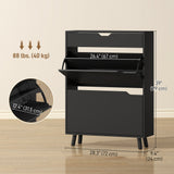 Narrow Shoe Cabinet for Entryway with 2 Flip Drawers, Top Drawer and Adjustable Shelves for 12 Pairs of Shoes