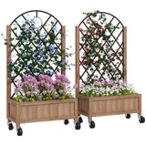 Raised Garden Bed with Metal Trellis, Elevated Planter Box with Wheels and Drainage Holes, 20.5