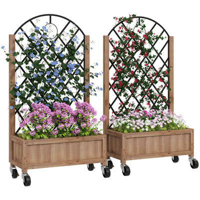 Raised Garden Bed with Metal Trellis, Elevated Planter Box with Wheels and Drainage Holes, 20.5