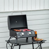 2 Burner Propane Gas Grill, Outdoor Portable Tabletop BBQ with Foldable Legs, 10000 Each Burner