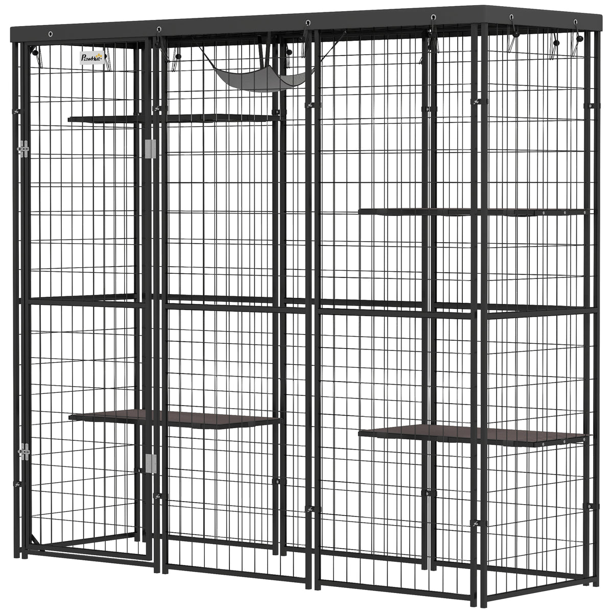 Catio extérieur/intérieur en treillis avec couverture imperméable, 4 plateformes de saut, 69