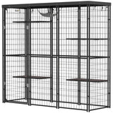 Catio extérieur/intérieur en treillis avec couverture imperméable, 4 plateformes de saut, 69