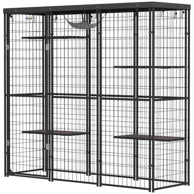 Catio extérieur/intérieur en treillis avec couverture imperméable, 4 plateformes de saut, 69