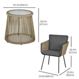 3 Pieces Wicker Patio Furniture Set, Rattan Bistro Set with Coffee Table and Cushions