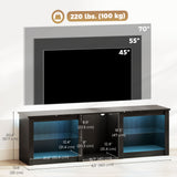 TV Stand with LED Lights, Modern Entertainment Center with Adjustable Glass Shelves, for TVs up to 70 Inch