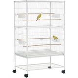 52'' Large Rolling Steel Bird Cage Bird House with Rolling Stand, Storage Shelf, Wood Perch