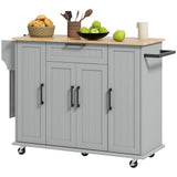 Modern Rolling Kitchen Island Cart with Drawers, Natural Wood Top, Towel Rack, Door Storage Cabinet