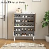 Armoire à chaussures, meuble-chaussures 5 étages avec portes, étagères réglables, 15 paires