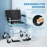 Rolling Shower Chair, Bedside Commode Wheelchair with Padded Seat, 300 lbs