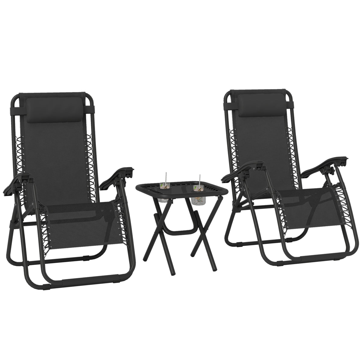 Zero Gravity Chair Set of 2 Patio Chair with Side Table Cupholders and Pillows for Pool