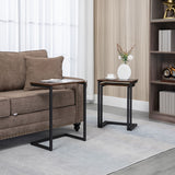 Nesting Coffee Table Set of 3, Stackable Rectangular End Tables with Wood-Effect Top, Metal Frame, Industrial & Rustic C-Shaped for Small Space