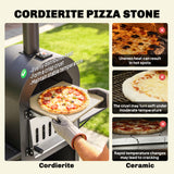 Outdoor Wood Fired Pizza Oven with Side Shelves and Open Cabinet, Pizza Maker on Wheels with Thermometer