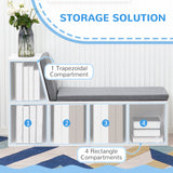 Multi-Purpose Bookshelf with 5 Cubes, 5-Cubby Bookcase with Cushioned Reading Nook and Storage Shelves