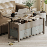 Lift Top Coffee Table, Center Table with 3 Hidden Compartments, 2 Fabric Drawers