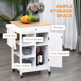 Modern Rolling Kitchen Island Cart with Drawer, Natural Wood Top, Towel Rack, Door Storage Cabinet