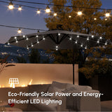 9.5' Offset Patio Umbrella Garden Parasol with Solar LED Lights and Weights