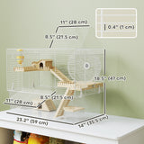 Hamster Cage with Deep Bottom, Wooden Ramp, Bathroom and Exercise Wheel for Hamster and Gerbil