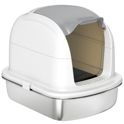 Large Stainless Steel Cat Litter Box with Lid