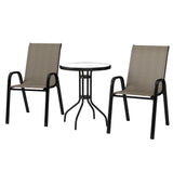 3 Pieces Bistro Set, Small Patio Furniture Set with Stackable Mesh Chairs, Glass Table for Garden