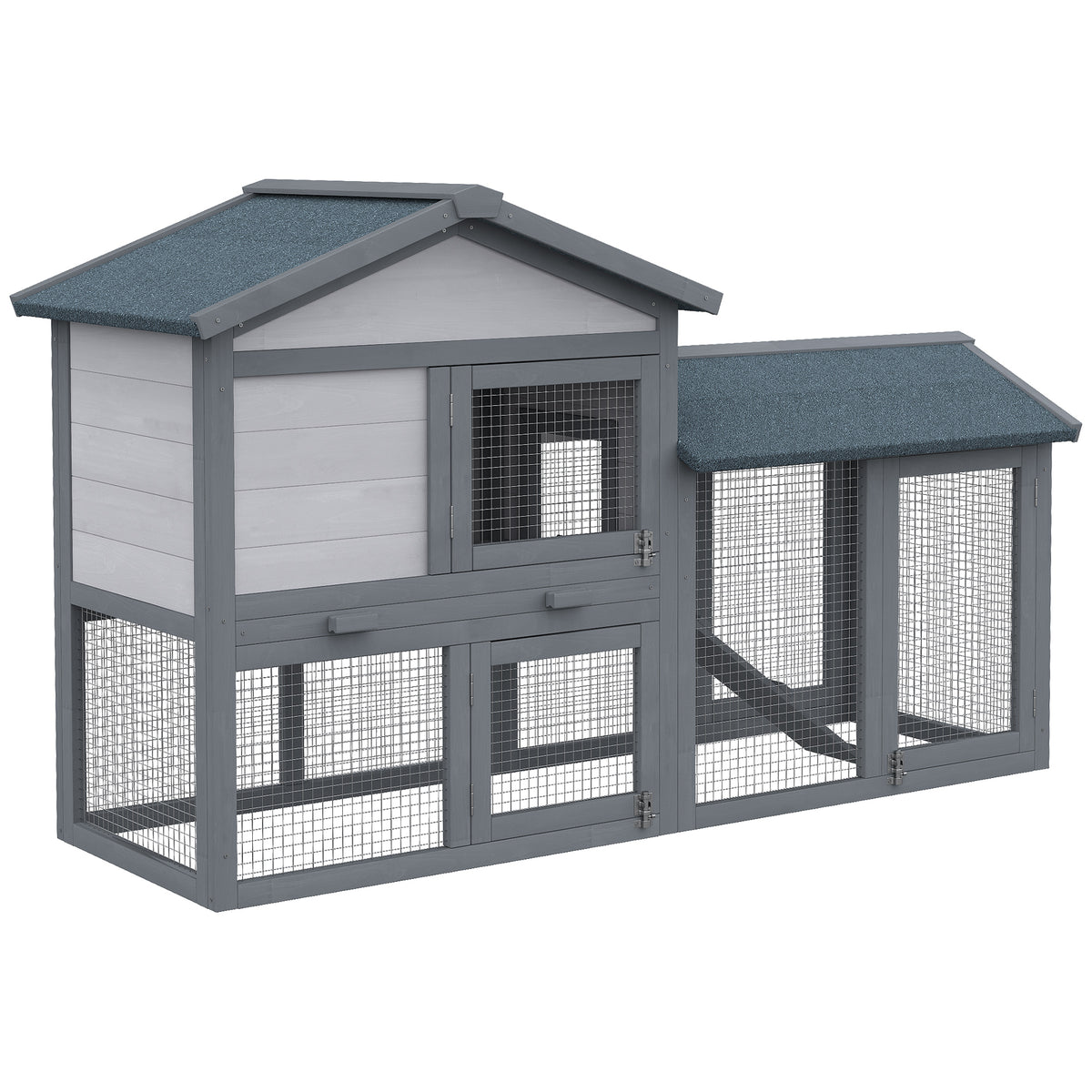 Wood Rabbit Hutch Backyard Bunny Cage Small Animal House Asphalt Roof w/ Ramp and Outdoor Run Dark