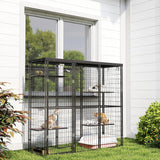 Catio extérieur/intérieur en treillis avec couverture imperméable, 4 plateformes de saut, 69