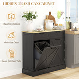 10 Gallon Hidden Garbage Bin Cabinet, Tilt Out Trash Cabinet w/ 2 Drawers