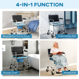 Rolling Shower Chair, Bedside Commode Wheelchair with Padded Seat, 300 lbs