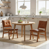 Set of 2 Kitchen Chairs, Button Tufted PU Leather Upholstered Dining Chairs with Rubberwood Legs for Dining Room