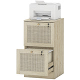 3 Drawer Filing Cabinet with Lock, Boho File Cabinet for A4 Letter Size Files with Decorative Rattan Accents