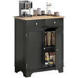 Bahut de buffet avec rangement, armoire de cuisine de 68 cm avec étagère réglable, 2 tiroirs et 2 portes, meuble de bar à café avec plateau en bois d'hévéa