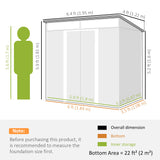 6.5x4FT Galvanised Metal Shed with Foundation Kit, Lockable Garden Tool Storage House with Sliding Doors