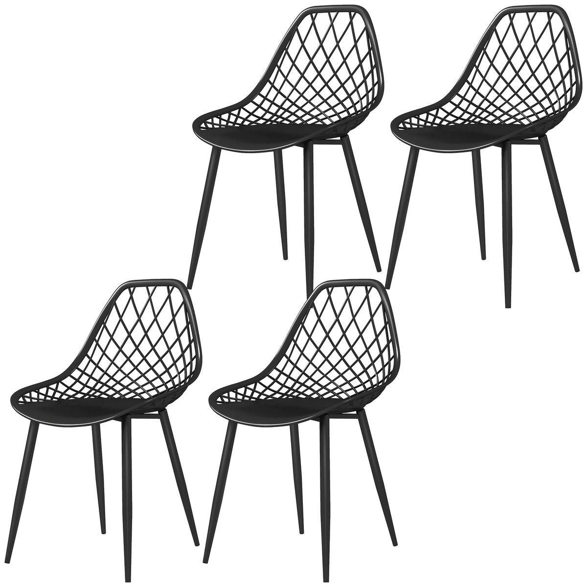 Modern Dining Chairs Set of 4, Plastic Kitchen Chairs with Hollow Backrest and Metal Legs for Living Dining Room
