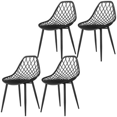 Modern Dining Chairs Set of 4, Plastic Kitchen Chairs with Hollow Backrest and Metal Legs for Living Dining Room