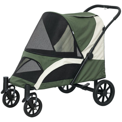 Foldable Pet Stroller for Medium Dogs with Four Big Wheels, Shock-Absorbing Frame