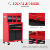 6-Drawer Rolling Tool Chest, 2 in 1 Lockable Storage Cabinet with Hooks, Metal Tool Box for Garage