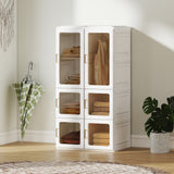 Portable Wardrobe, Foldable Plastic Closet with 5 Compartments, Hanging Rod and Magnetic Doors