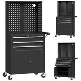 Rolling Tool Cabinet with Pegboard, Lockable Tool Chest, Mobile Tool Storage Organizer for Garage and Workshop