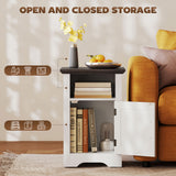Set of 2 Side Tables with Barn Door and Open Shelf
