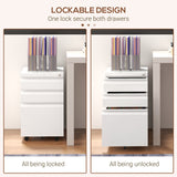 3 Drawer File Cabinet with Lock, Steel Vertical Filing Cabinet with 5 Wheels and Hanging Bar for A4/Legal/Letter, Home Office Printer Stand with Pre-Assembled Body