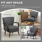 Fauteuil d'accent avec pieds en bois, fauteuil en tissu lin avec rembourrage épais