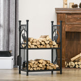 2-Tier Firewood Rack with Shovel, Outdoor Indoor Wood Storage Stacker