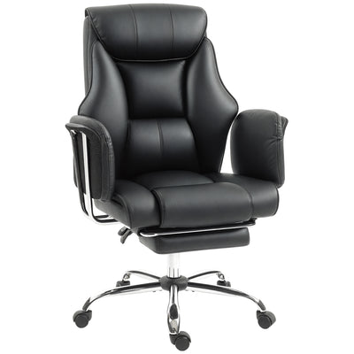 Reclining Office Chair, Overstuffed Executive Desk Chair with High Back, PU Leather, Footrest, Swivel Wheels