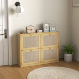 Narrow Shoe Storage Cabinet, Rattan Shoe Cabinet with 4 Flip Drawers and Adjustable Shelves for 20 Pairs