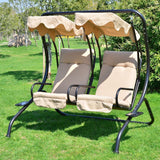 Luxury Porch Swing Metal Outdoor Swing Chair 2 Separated Seater Hammock Heavy-Duty with Canopy and Cushions